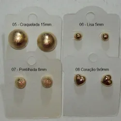 brinco em abs bolinha lisa 5mm dourada com pino e tarraxa. 1 par