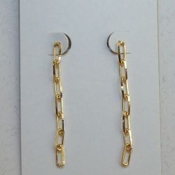 brinco em abs corrente cadeado fio quadrado 50x4mm dourado com pino e tarraxa. 1 par