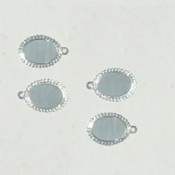 caixa para pingente em alum�nio oval 14x10mm interno prateada borda pontilhada 30 pe�as