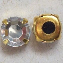 engrampado para costura dourado com pedra redondo 08mm cristal. Pacote 25 pe�as