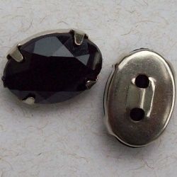 engrampado para costura n�quel com pedra oval 14x10mm preto leitoso. 2 pe�as