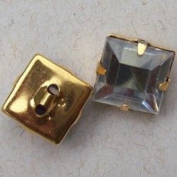 engrampado para costura dourado com pedra quadrado 14mm cristal 4 pe�as