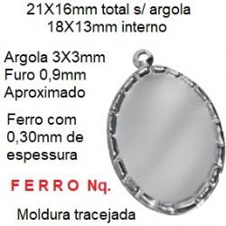 caixa pingente metal com argola oval 18x13mm interno ferro n�quel moldura tracejada 100 pe�as
