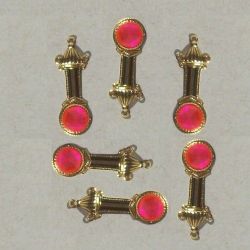 caixa pingente com pedra redonda 10mm rosa fluor modelo torre 40x11mm dourada 01 pe�a