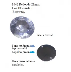 chaton para costura com furos redondo 21mm cristal 2 furos face breol� 10 pe�as