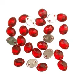 chaton para costura com furos oval 10x08mm vermelho trnasp. com espelho 2 furos 100 pe�as