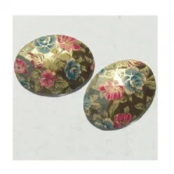 chaton para costura com furos oval 40x30mm flor ouro estampado sem espelho 2 furos 1 pe�a