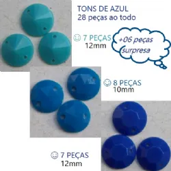 chaton para costura com furos redonto tons de azul sortidos 28 pe�as