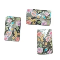 chaton para costura com furos retangular 40X25mm flor prata estampada 2 furos  10 pe�a