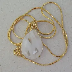 colar com pedra tcheca gota 25x18mm branco corrente snake dourada 48cm sem extensor fecho  boia. 1P�