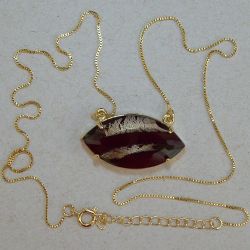 colar com pedra tcheca navete 30x15mm horiz marrom veneziana dourada 50cm c/ extensor fecho boia 1P�