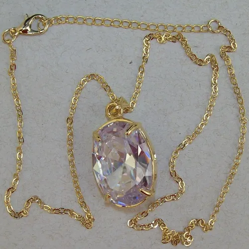 colar com pedra tcheca oval 25x18mm cristal corrente gurm� dourada 48cm com extensor e lagosta 1P�
