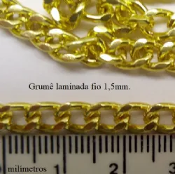 corrente alum�nio bijuteria confec��o fio 1,5mm grume lixada dourada 03 metros