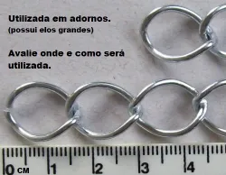 corrente alum�nio bijuteria confec��o fio 002mm para adornos, elo redondo grande n�quel. 01 metro.