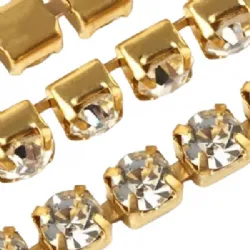 corrente de strass cristal em metro PL32 SS16 caixa dourada. 5 metros.