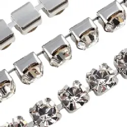 corrente strass cristal em metro PL32 SS16, caixa n�quel prateada. 5 metros