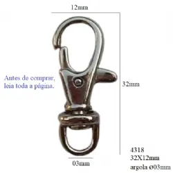 mosquet�o para chaveiro e brindes 32x12mm banho n�quel com argola. 50 pe�as