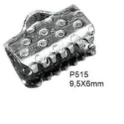 Garra com argola para tira de couro 6x9,5mm em ferro banho de n�quel. 100 pe�as.