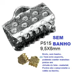 garra com argola para tira de couro 6x9,5mm em lat�o bruto. 100 pe�as.