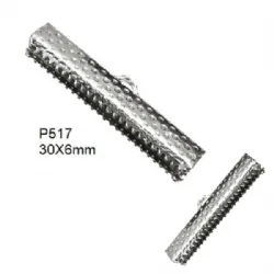 Garra com argola para tira de couro 6x30mm em ferro banho de n�quel. 50 pe�as.