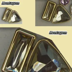 pedra chaton com furo passante tri�ngulo baguete 40x28mm pas. 8x4mm lt.mel filete ouro 3 p�s