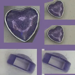 pedra chaton com furo passante  cora��o 18mm pass.0x4mm light ametist gliter filete prata 4 pe�as