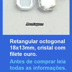 pedra chaton com furo passante retangular octogonal 18x13mm pas.10x4mm cristal filete ouro  6 p�