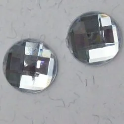 pedra caboch�o sem furos redondo 12mm quadriculado, base plana, cor 10 cristal. Pacote 05 unidades