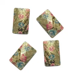 chaton para costura com furos retangular 40X25mm flor ouro estampada 2 furos  10 pe�a