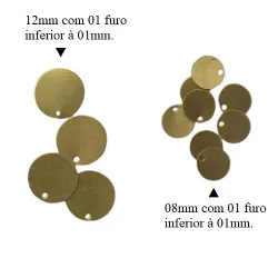 placa lisa para grava��o a laser redonda 12mm 01 furo 0,9mm 0,3mm espessura em lat�o bruto 100 pe�as