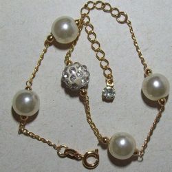 pulseira de bolinha de fogo 8mm cravada de strass, p�rolas, corrente dourada fecho e extensor 1 pe�a