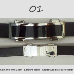 Pulseira couro com apliques inox masculina metais prateados e negro. 1 unidade.