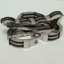 Pulseira inox masculina alta gama 22X1cm com detalhes negros fecho com trava. 1 pulseira