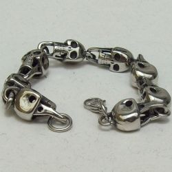 Pulseira inox masculina 20x1cm caveira moto clube com apliques negros fecho lagosta 1 unidade