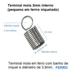terminal mola para montagem redondo di�metro 3,9mm interno pequeno em ferro niquelado. 100 pe�as.